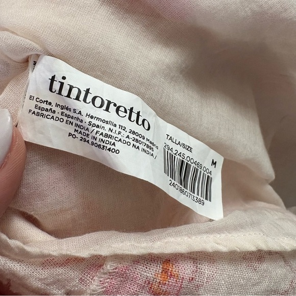 Tintoretto Linen Floral Dress White Pink Orange Short Sleeve V-Neck Size M - Picture 8 of 16